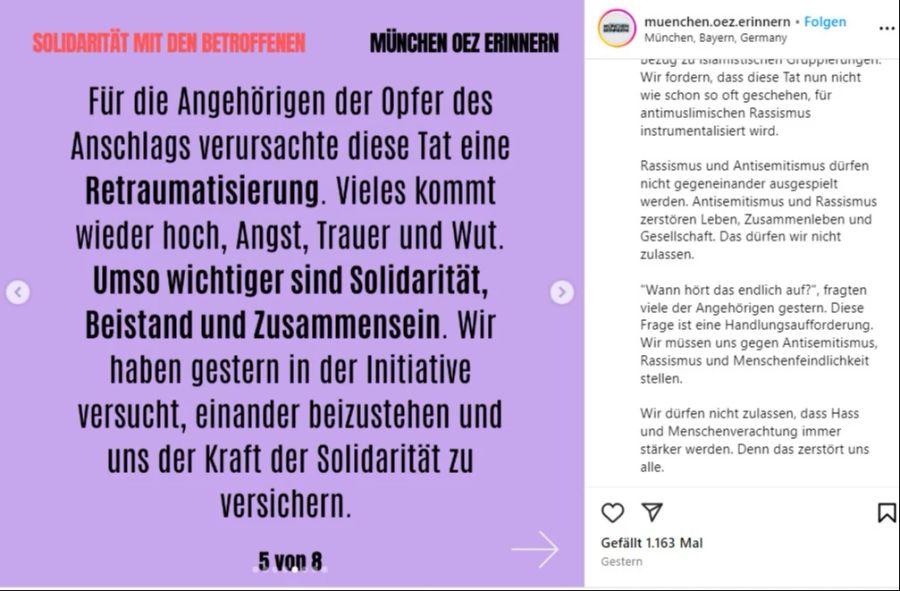 Die Angehörigen der Opfer des rechten Attentats in München von 2016 zeigen ihre Solidarität.