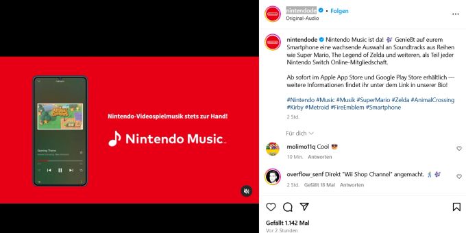 Fans von Videospielsoundtracks können diese nun in der neuen Nintendo App geniessen. nintendo