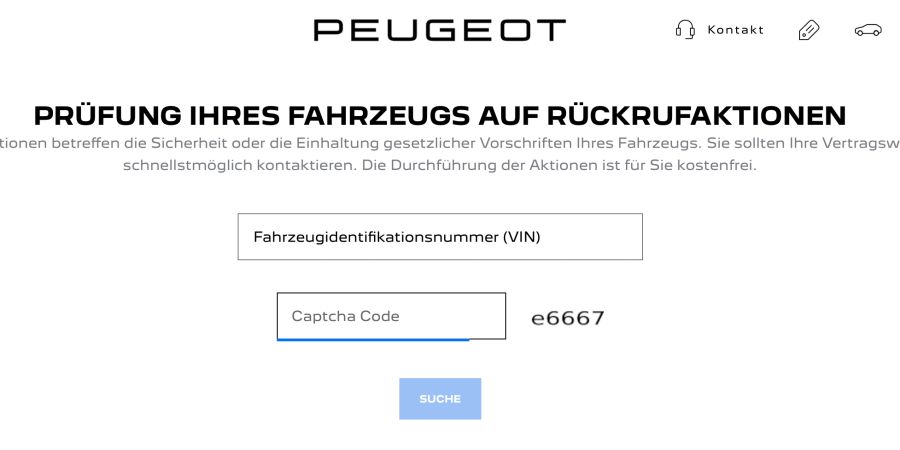 Peugeot Website VIN