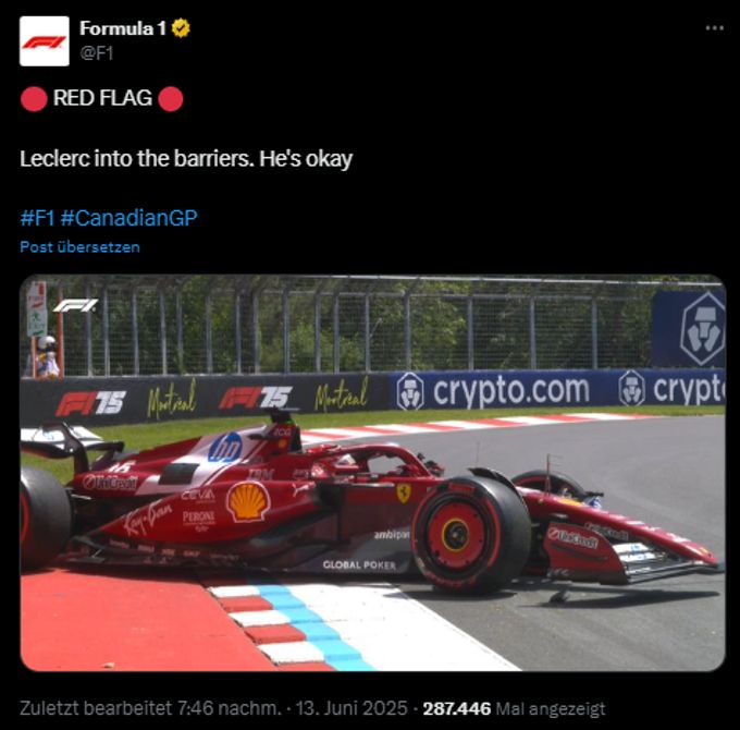 Charles Leclerc kommt im ersten Training in Montreal zum Stillstand. Formel 1
