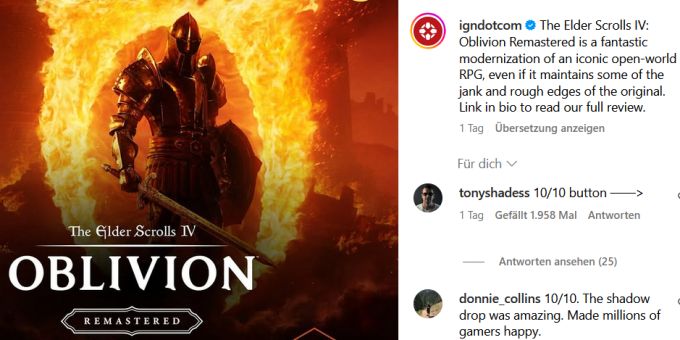 «The Elder Scrolls IV: Oblivion» kehrt mit einem Remaster zurück. oblivion