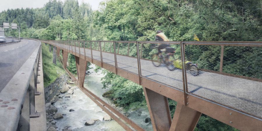 Die Strecke Biberbrugg-Chaltenboden führt durch einen Taleinschnitt. (Visualisierung)