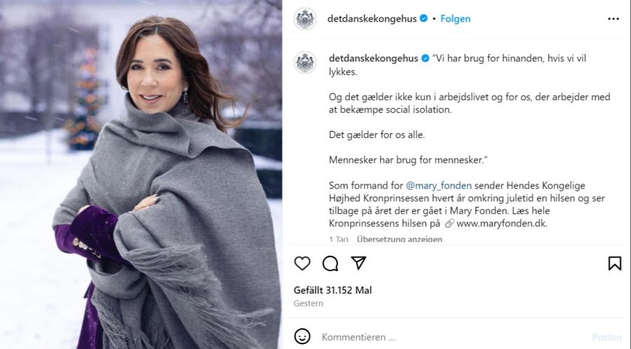 Kronprinzessin Mary teilt auf Instagram kryptische Worte.