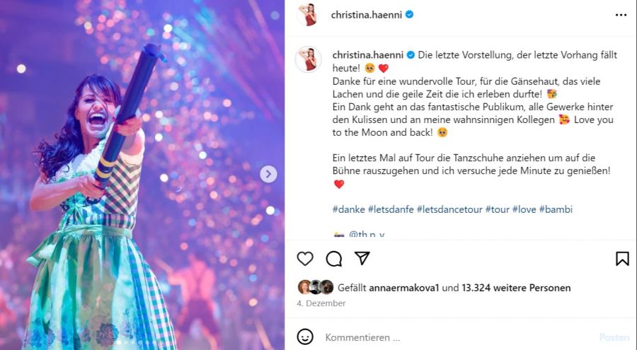 Christina Hänni teilte emotionale Worte auf Instagram.