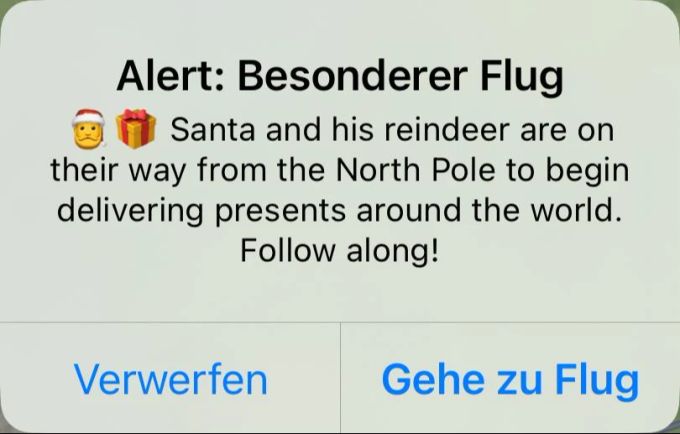 Auf der Seite www.noradsanta.org, kann die momentane Position des Weihnachtsmannes beobachtet werden. Flugradar