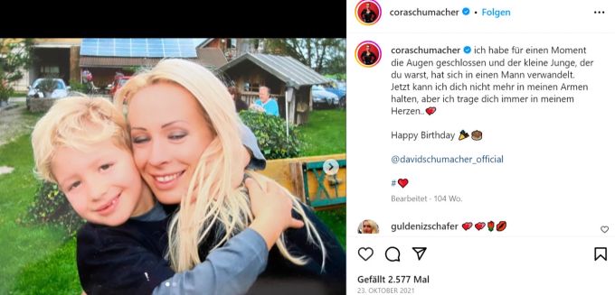 Cora Schumacher gratuliert Sohn David 2021 über Instagram zum Geburtstag. (Archivbild) schumacher david schumacher