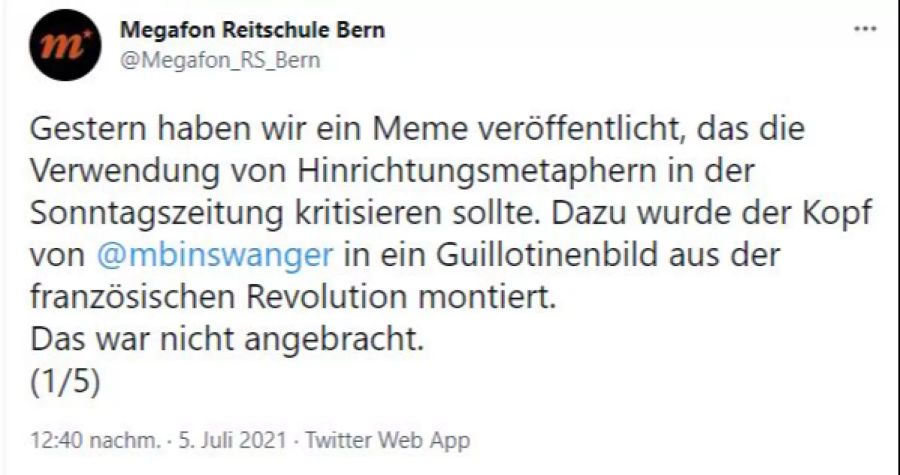 Das Reitschule-Magazin «Megafon» entschuldigt sich für das verunglückte Meme mit der «geköpften» Journalistin Michèle Binswanger.