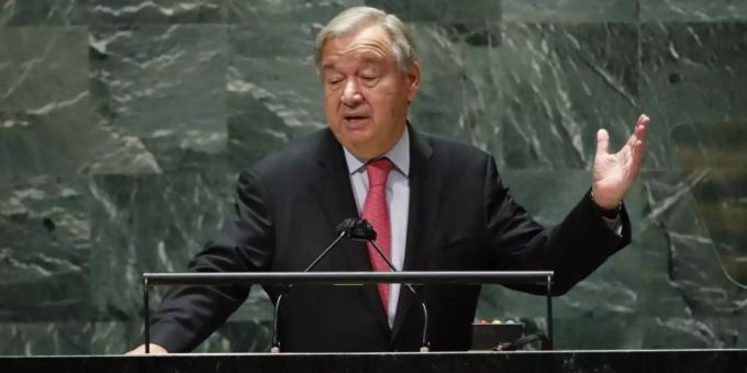 Der Generalsekretär der Vereinten Nationen, António Guterres, spricht während 76. Generaldebatte der UN-Vollversammlung. Foto: Eduardo Munoz/Pool Reuters/AP/dpa Der Generalsekretär der Vereinten Nationen, António Guterres, spricht während 76. Generaldebatte der UN-Vollversammlung. Foto: Eduardo Munoz/Pool Reuters/AP/dpa
