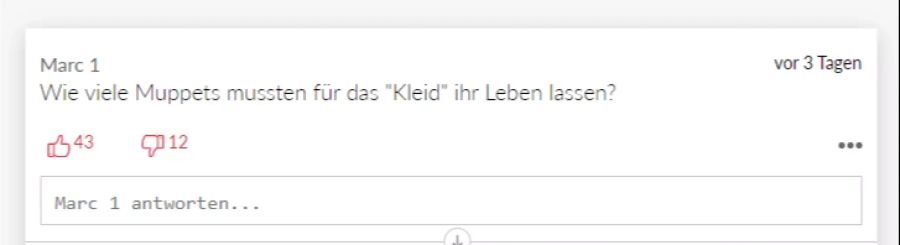 Ein Nutzer macht sich Sorgen um die Produktion des Kleids.