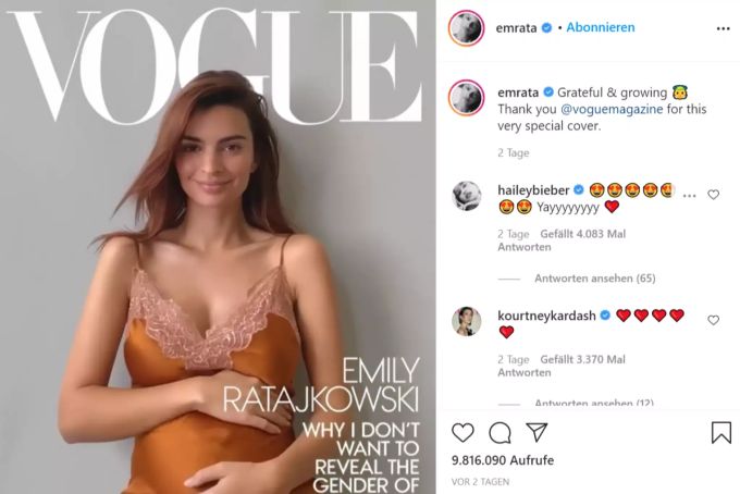 "Emrata" zeigt ihren Babybauch. Emily Ratajkowski