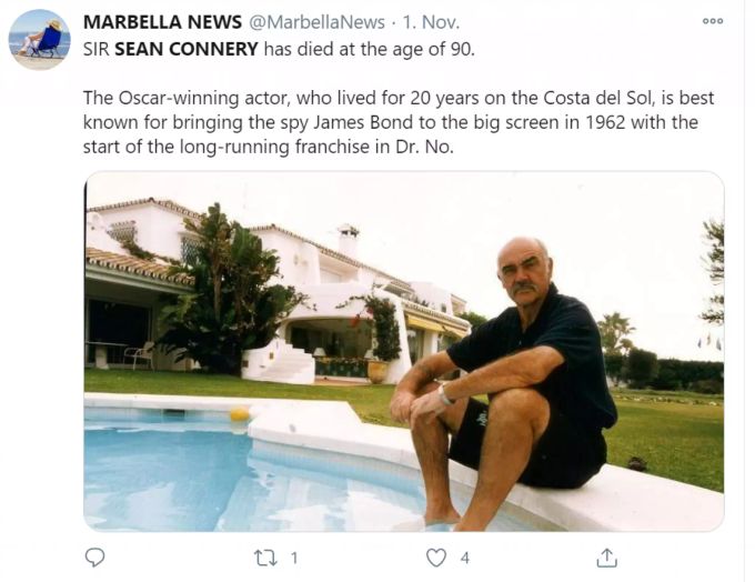 Sean Connery in seinem ehemaligen Haus in Marbella. Sean Connery
