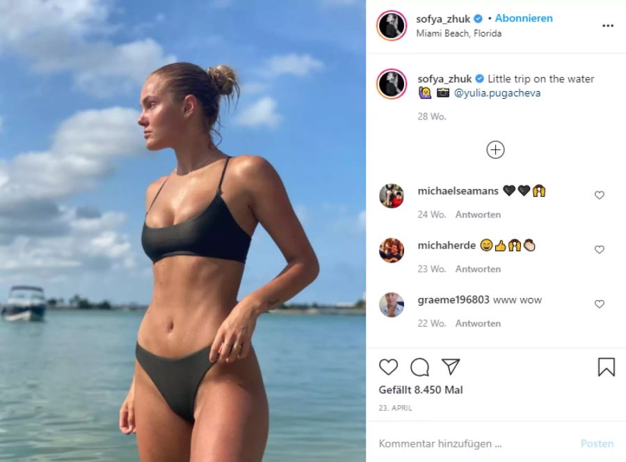 Sofya Zhuk am Strand in Miami.