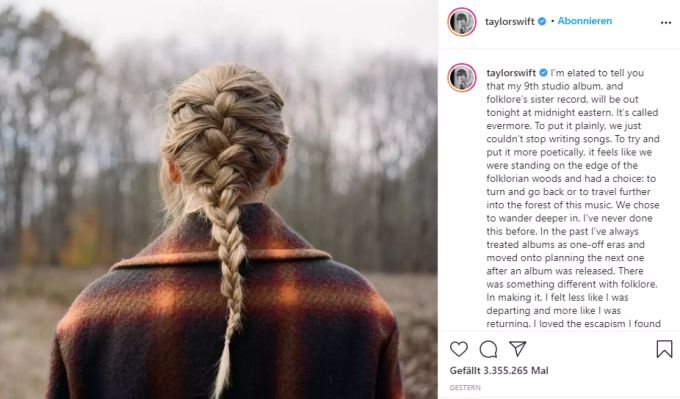 Taylor Swift erzählt auf ihrem Instagram-Account von ihrem neuen Album. Taylor swift