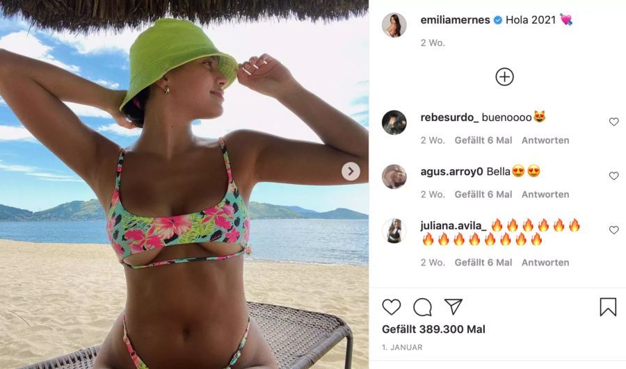 Emilia Mernes zeigt sich auf Instagram am Strand.