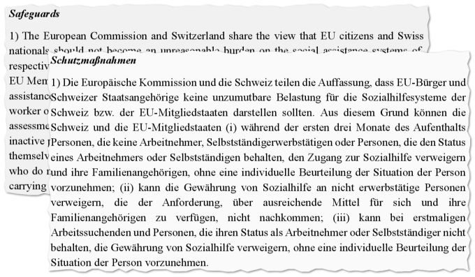Für die SVP unverständlich: Das «Common Understanding» lag zunächst nur in Englisch vor. Hier ein Ausschnitt aus dem «in komplexer juristischer Sprache verfasste Dokument» in einer Übersetzung von Google Translate. SVP Common Understanding Englisch
