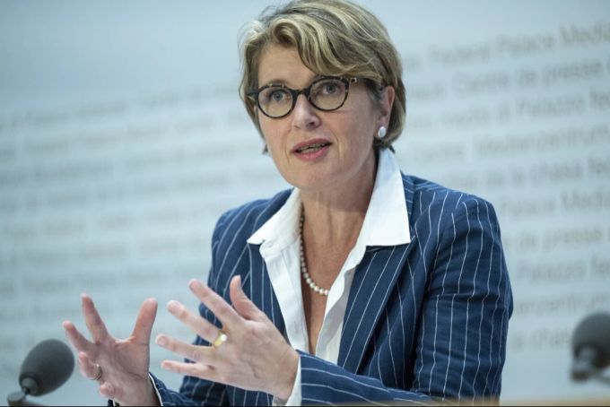 Carine Bachmann, Direktorin des Bundesamts für Kultur (BAK), spricht zur Eröffnung des Vernehmlassungsverfahrens über die Kulturbotschaft 2025-2028, am 9. Juni 2023, in Bern. Carine Bachmann Kulturbotschaft 2025-2028