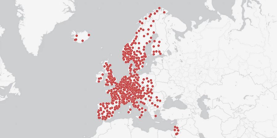 Hier ein Überblick über die Ladestationen von Tesla in Europa.