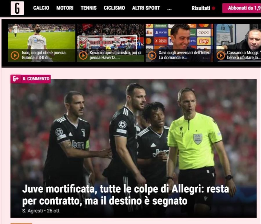 «La Gazzetta dello Sport» titelt: Juve beschämend, alle Fehler von Allegri: Er bleibt vertraglich, aber das Schicksal ist besiegelt.