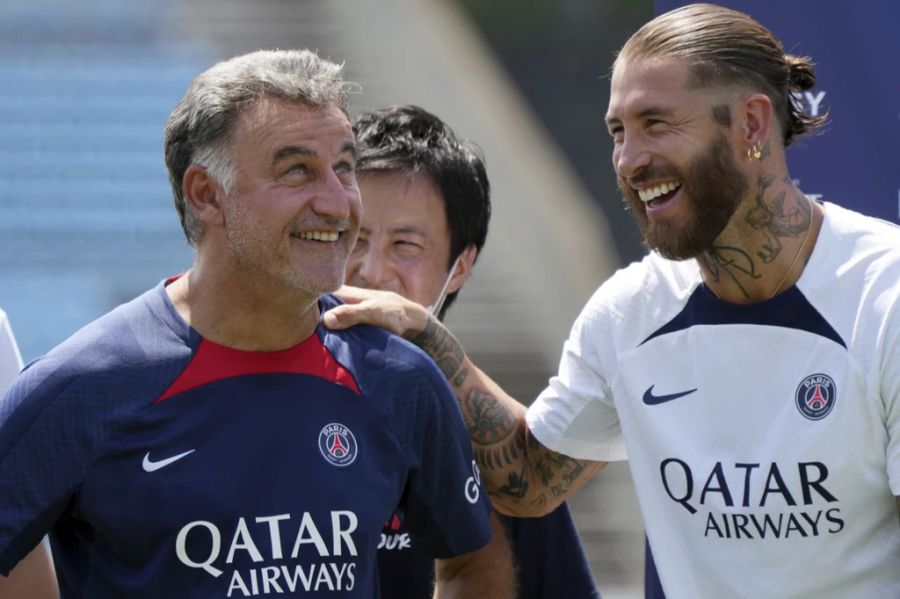 Ob Neu-Trainer Christophe Galtier (l.) für einen der Leipzig-Youngsters auf Sergio Ramos (r.) verzichten würde?