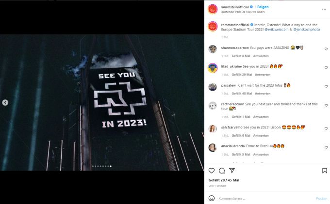 Rammstein kündigte am Schluss des Konzerts eine Tournee für das nächste Jahr an. rammstein