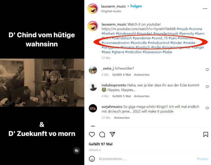 Ein Instagram-Beitrag zu einem Song von Januar sorgt nun für Aufsehen. Die Musiker von Lauwarm kritisieren da die Corona-Massnahmen bei Kindern. lauwarm