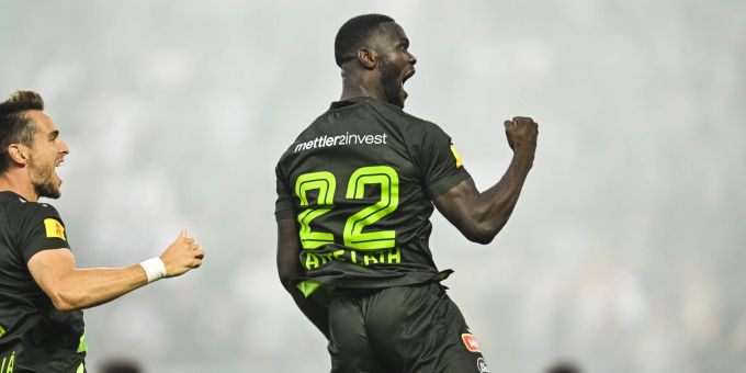 Emmanuel Latte Lath bejubelt sein Tor zum 1:0 für den FC St.Gallen gegen den FC Luzern. FC St.Gallen FC Luzern