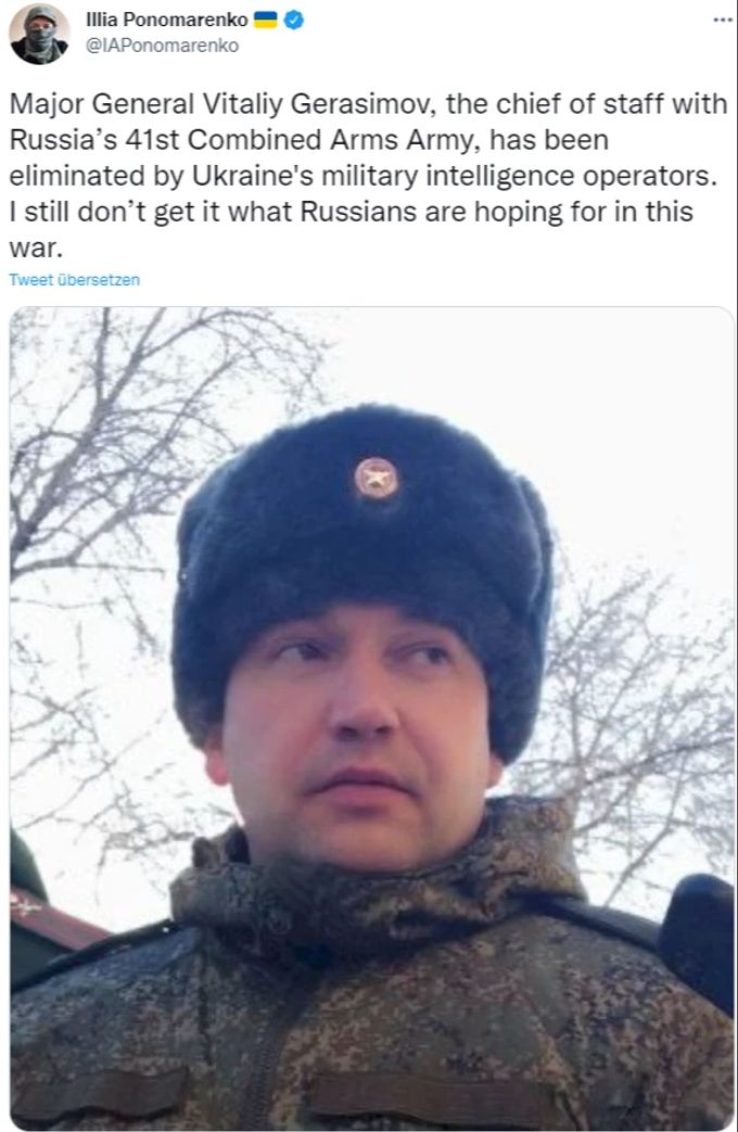 Die ukrainische Armee hat den russischen General Vitali Gerasimow getötet. ukraine