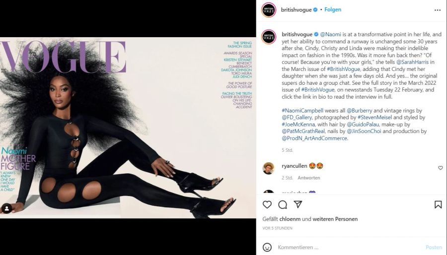 Naomi Campbell wurde von der britischen «Vogue» interviewt.