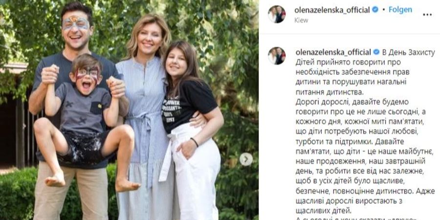 Olena Selenska und Wolodymyr Selenskyj mit ihren Kids. Ein Bild aus glücklichen Vorkriegszeiten.