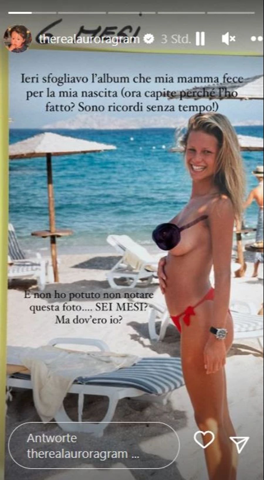 Michelle Hunziker mit 19. Auf dem Foto ist sie im sechsten Monat schwanger mit Tochter Aurora.