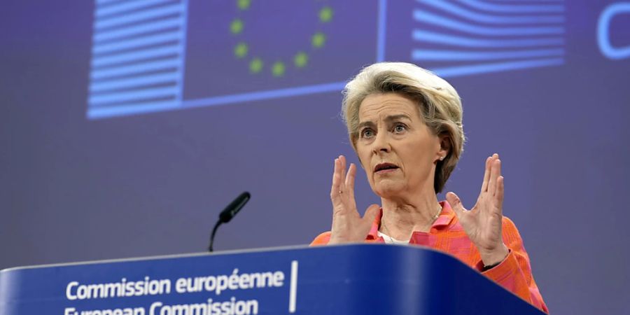 Ursula von der Leyen, Präsidentin der Europäischen Kommission, spricht auf einer Pressekonferenz. Foto: Virginia Mayo/AP/dpa