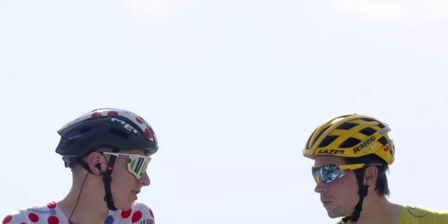 Es spricht alles für einen slowenischen Triumph bei der Tour de France: Tadej Pogacar (l) und Primoz Roglic. Foto: Thibault Camus/AP/dpa