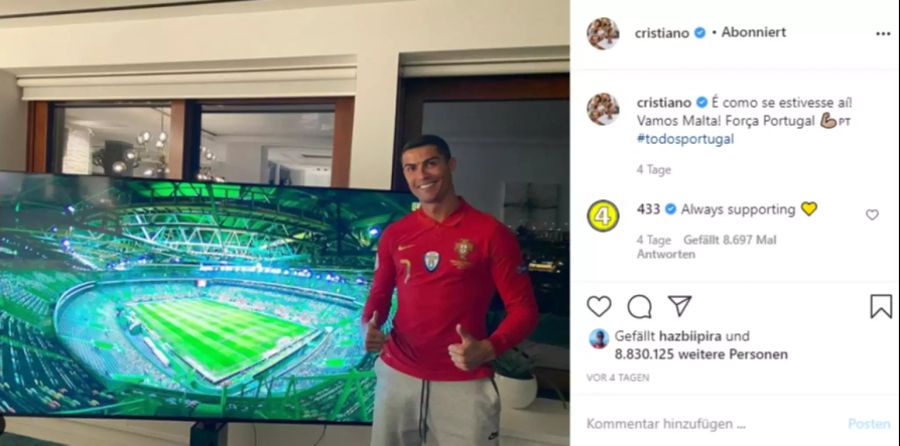 Das Spiel gegen Schweden verfolgte Ronaldo bereits zuhause.