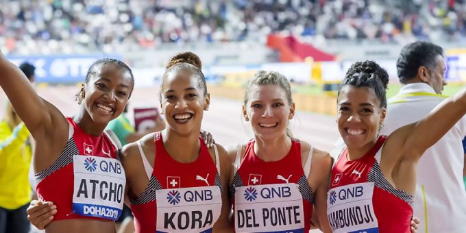Sarah Atcho, Salomé Kora, Ajla Del Ponte und Mujinga Kambundji (v.l.n.r.). 4x100-Meter-Staffel der Frauen