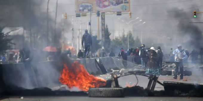 Demonstranten in La Paz, Bolivien. Bolivia Protests