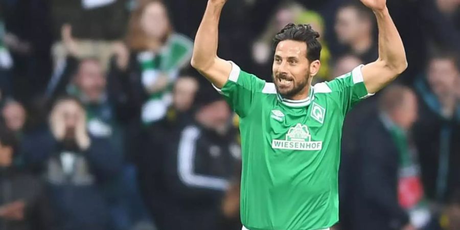 Werders Claudio Pizarro läuft in der nächsten Saison wieder mit seiner Lieblingsnummer auf - der 14. Foto: Carmen Jaspersen