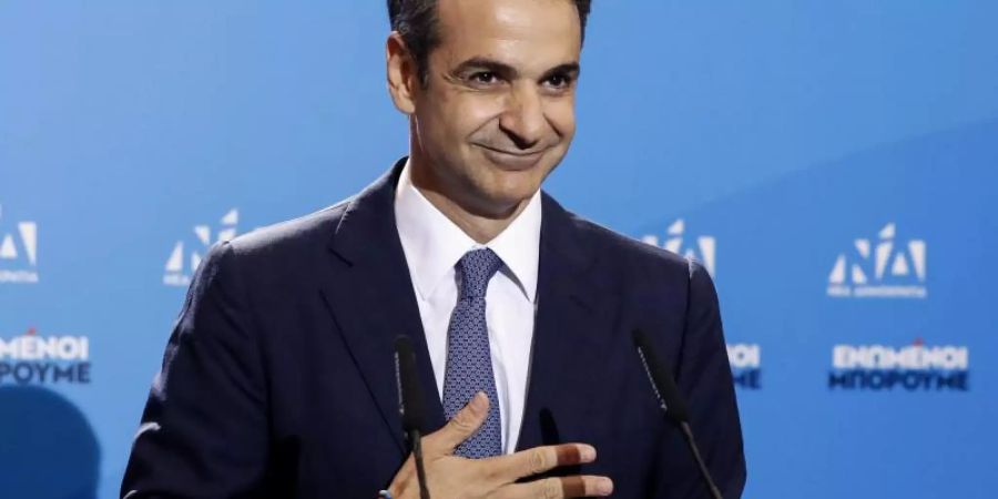 Der Wahlsieger: Kyriakos Mitsotakis, Präsident der konservativen bisherigen Oppositionspartei Nea Dimokratia (ND). Foto: Thanassis Stavrakis/AP