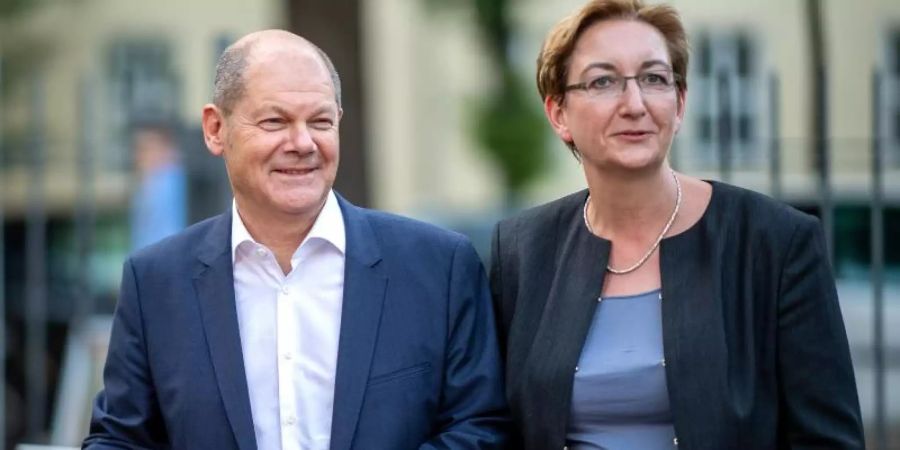 Bundesfinanzminister Olaf Scholz (SPD) und Klara Geywitz, SPD-Landtagsabgeordnete in Brandenburg. Foto: Monika Skolimowska