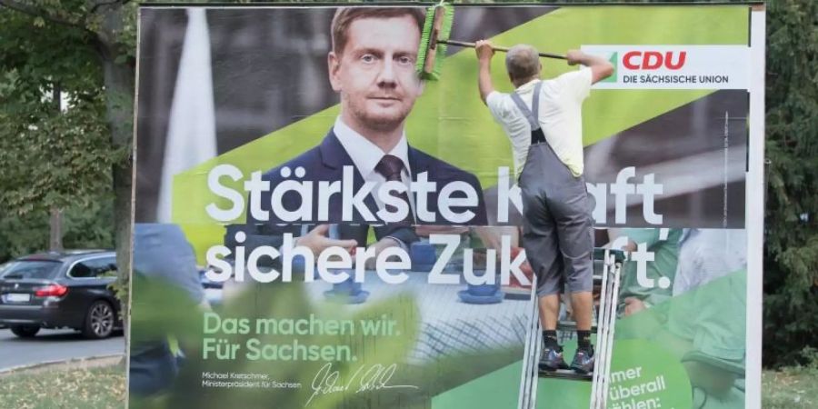 Im Umfrage-Aufwind: CDU-Wahlplakat mit Sachsens Ministerpräsident Michael Kretschmer. Foto: Sebastian Kahnert