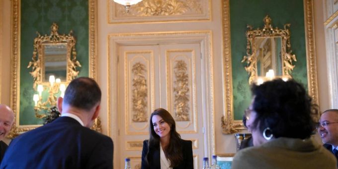Princess Kate in the Green Drawing Room with her advisors.