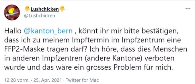 Diskussion über FFP2-Masken in Impfzentren im Kanton Bern. Impfzentrum Kanton Bern Coronavirus