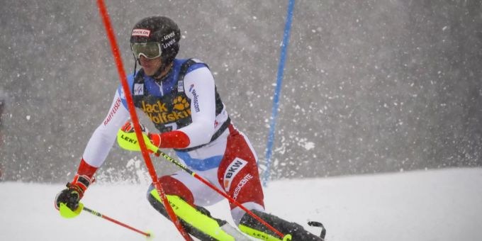Ramon Zenhäusern beim Slalom von Kranjska Gora. Ramon Zenhäusern Slalom