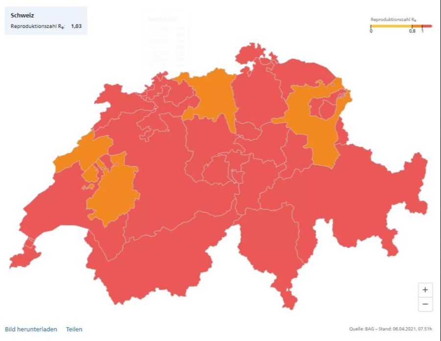 R-Wert Corona Schweiz Karte