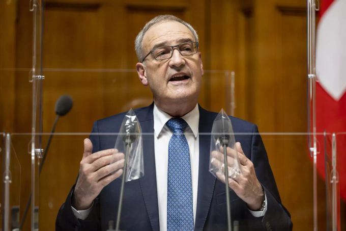 Bundesratspräsident Guy Parmelin spricht zur Zuckerdebatte, an der Sondersession des Nationalrats, am Montag, 3. Mai 2021 in Bern. CORONAVIRUS, CORONA-VIRUS, COVID-19, SESSION, NATIONALRAT,