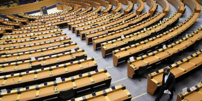 Der leere Plenarsaal des EU-Parlaments. Eu Parlament