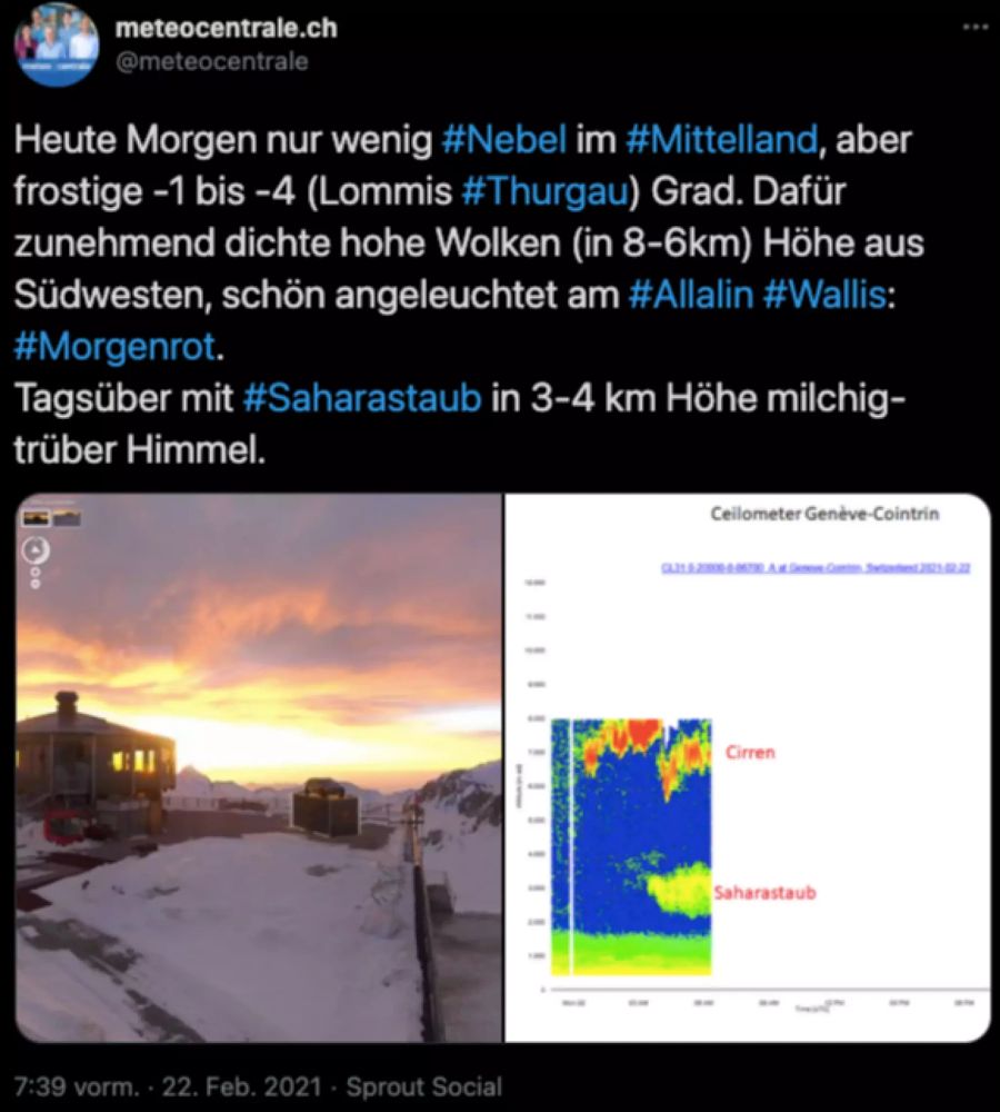 Und auch auf dem Lommis TG zeigt sich die Sonne am 22. Februar mit Staub.