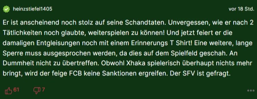 Dieser Nau.ch-Leser kann es nicht glauben – und fordert, dass die Liga gegen Taulant Xhaka durchgreift.