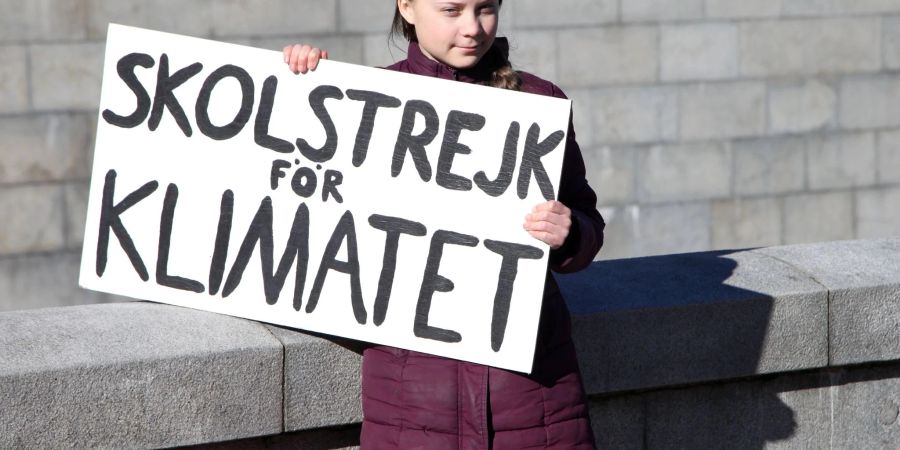 Die schwedische Klimaaktivistin mit ihrem berühmten Schild «Skolstrejk för klimatet» (Schulstreik fürs Klima).