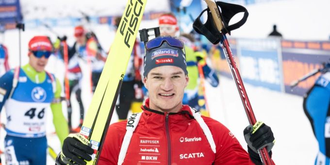 Niklas Hartweg freut sich im österreichischen Hochfilzen über einen starken 5. Platz. biathlon hartweg