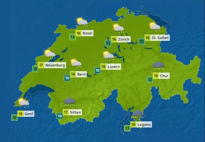 Am Donnerstag wird das Wetter regnerisch, es bleibt aber warm. Wetter Schweiz